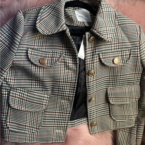 Anthropologie Plaid Blazer with Gold Accents